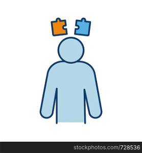Confusion color icon. Solutions searching. Problem solving. Thinking. Troubled person. Stress symptom. Isolated vector illustration. Confusion color icon