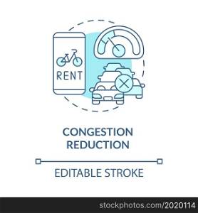 Congestion reduction blue concept icon. Bike sharing goal abstract idea thin line illustration. Reducing traffic jam. Improving road conditions. Vector isolated outline color drawing. Editable stroke. Congestion reduction blue concept icon