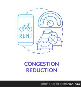 Congestion reduction blue gradient concept icon. Bike sharing goal abstract idea thin line illustration. Reducing traffic jam. Public bicycle program. Vector isolated outline color drawing. Congestion reduction blue gradient concept icon