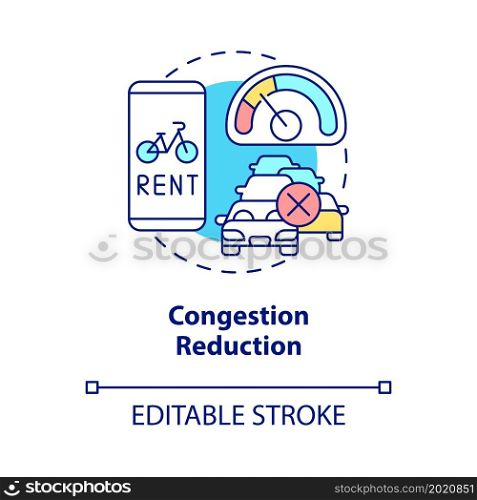 Congestion reduction concept icon. Bike sharing goal abstract idea thin line illustration. Reducing traffic jam. Avoiding automobile gridlock. Vector isolated outline color drawing. Editable stroke. Congestion reduction concept icon