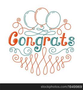 Congrats lettering. Color text for greeting card or baloon. Print for party. Line tracery