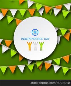 Congratulation Card for Independence Day of India with Hanging Bunting. Congratulation Card for Independence Day of India with Hanging Bunting, 15th of August - Illustration Vector