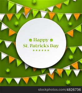Congratulation Card with Bunting Hanging Pennants in Irish Colors. Illustration Congratulation Card with Bunting Hanging Pennants in Irish Colors and Clovers for St. Patricks Day - Vector