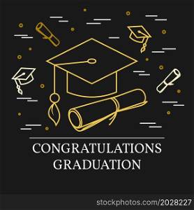 Congratulations graduation greeting card . For web design and application interface, also useful for infographics. Vector illustration. Thin line icon