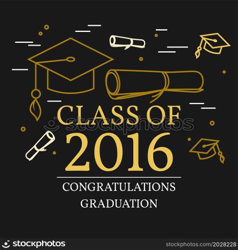 Congratulations graduation greeting card . For web design and application interface, also useful for infographics. Vector illustration. Thin line icon