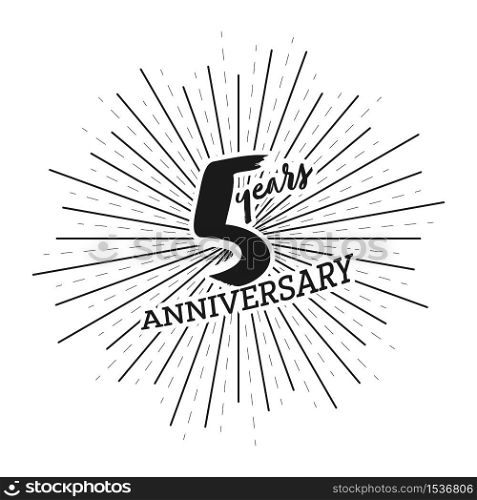 Congratulations on the 5 years anniversary. Editable vector illustration. Number 5 on the background of fireworks