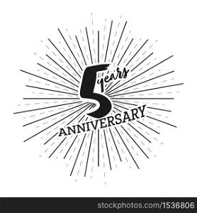 Congratulations on the 5 years anniversary. Editable vector illustration. Number 5 on the background of fireworks