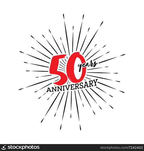 Congratulations on the 50 years anniversary. Editable vector illustration. Number 50 on the background of fireworks