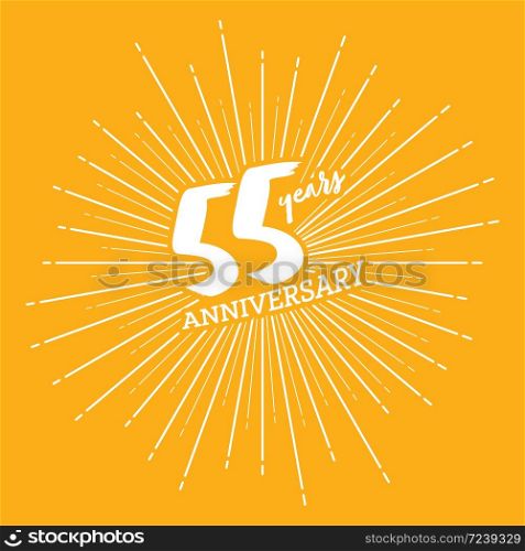 Congratulations on the 55 years anniversary. Editable vector illustration. Number 55 on the background of fireworks