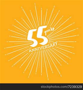 Congratulations on the 55 years anniversary. Editable vector illustration. Number 55 on the background of fireworks