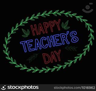 Congratulations on the day of the teacher on the blackboard with floral wreaths. Vector element for your creativity. Happy teacher&rsquo;s day. Congratulations on the day of the teacher on the blackboard with