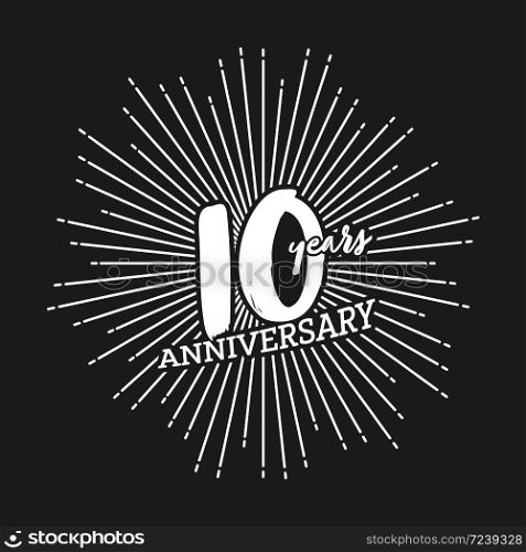 Congratulations on the tenth anniversary. Editable vector illustration. Number 10 on the background of fireworks
