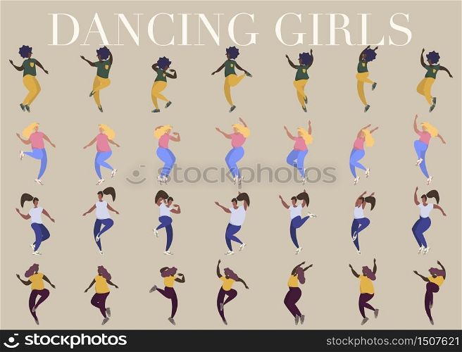 Congratulations postcard. People jumping and dancing at party illustration. Simple flat woman man character vector cartoon style. Person festive scene celebration cute picture clip art graphic element