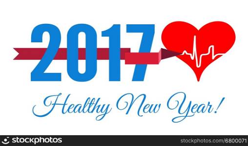 Congratulations to the healthy new year with a heart and cardiogram. Vector illustration. Congratulations to the healthy new year with a heart and cardiogram. Vector illustration on white