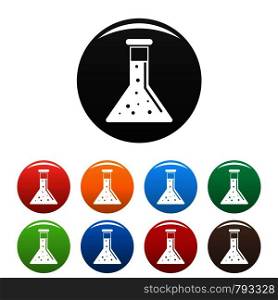 Conic chemical pot icons set 9 color vector isolated on white for any design. Conic chemical pot icons set color