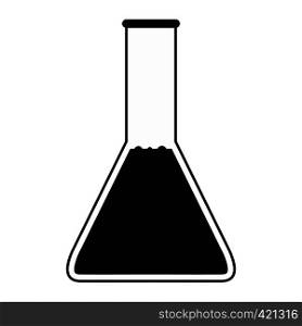 Conical flask test tube with oil black simple icon. Conical flask test tube with oil icon