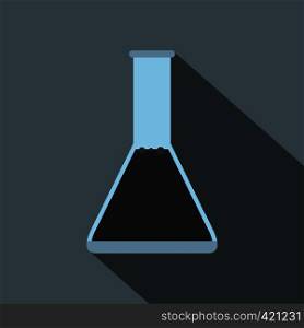 Conical flask test tube with oil flat icon on a grey background. Conical flask test tube with oil flat icon