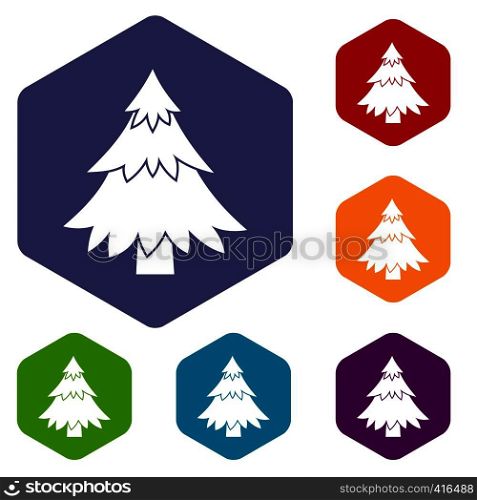 Coniferous tree icons set rhombus in different colors isolated on white background. Coniferous tree icons set