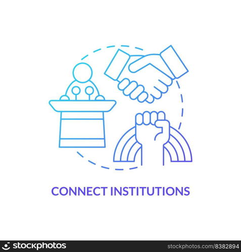 Connect institutions blue gradient concept icon. Social organizations. Activism. State support abstract idea thin line illustration. Isolated outline drawing. Myriad Pro-Bold fonts used. Connect institutions blue gradient concept icon