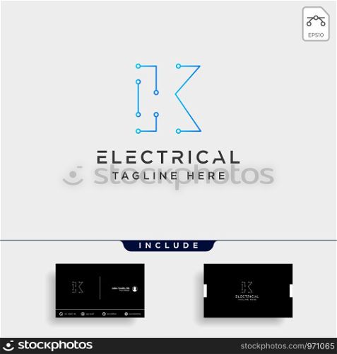connect or electrical k logo design vector icon element isolated with business card include. connect or electrical k logo design vector icon element isolated