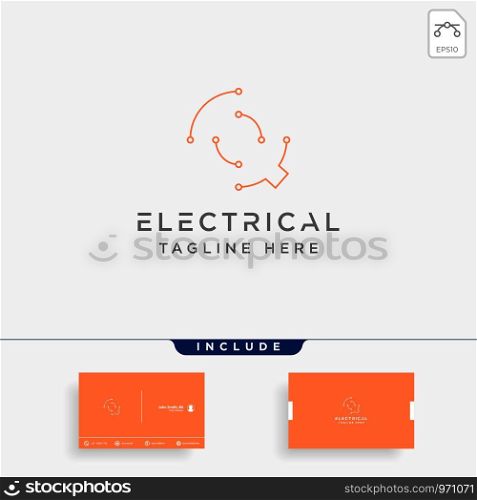 connect or electrical q logo design vector icon element isolated with business card include. connect or electrical q logo design vector icon element isolated