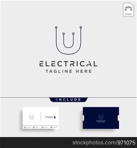 connect or electrical u logo design vector icon element isolated with business card include. connect or electrical u logo design vector icon element isolated
