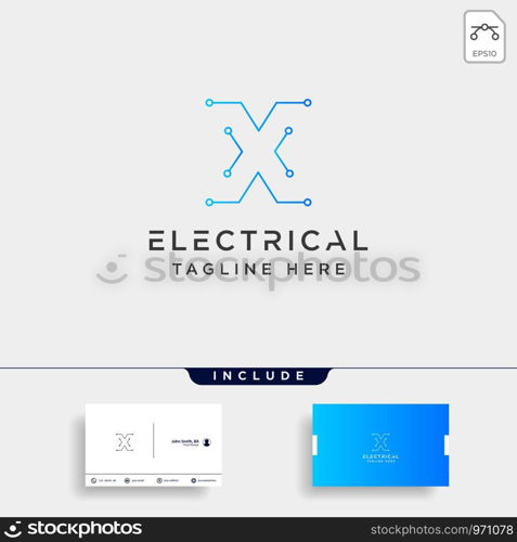 connect or electrical x logo design vector icon element isolated with business card include. connect or electrical x logo design vector icon element isolated