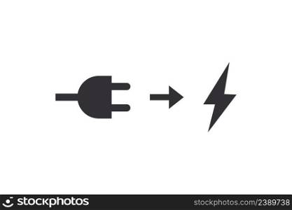 Connect the device to power icon. Plug, arrow, lightning illustration symbol. Sign connect error vector desing.