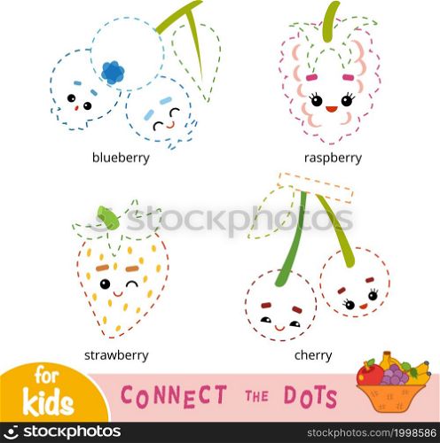 Connect the dots, education game for children. Set of cartoon berries