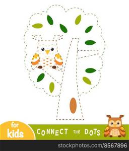 Connect the dots, education game for children. The owl in the tree.