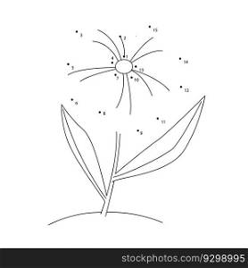 Connect the dots game. Flower printable worksheet for kids. Can be used as children coloring book. Stock vector illustration isolated on white in black outline style.. Connect the dots game. Flower printable worksheet for kids. Can be used as children coloring book.