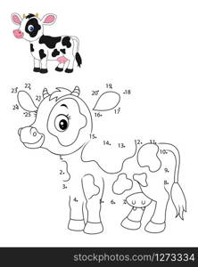 Connect the number to draw the animal educational game for children, Cute little cow