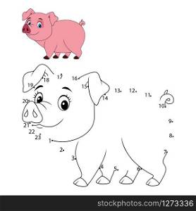 Connect the number to draw the animal educational game for children, Cute little pig