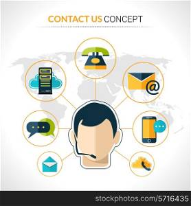 Connect us business people social network innovative electronic technology communication concept poster with operator abstract vector illustration