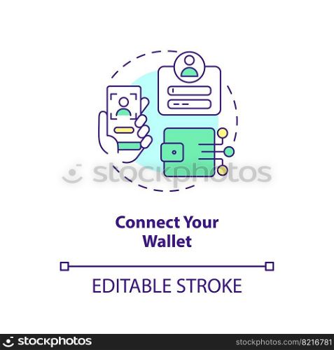 Connect your wallet concept icon. Create artist profile. NFTs minting process abstract idea thin line illustration. Isolated outline drawing. Editable stroke. Arial, Myriad Pro-Bold fonts used. Connect your wallet concept icon