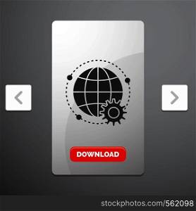 connected, online, world, globe, multiplayer Glyph Icon in Carousal Pagination Slider Design & Red Download Button. Vector EPS10 Abstract Template background