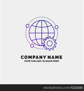 connected, online, world, globe, multiplayer Purple Business Logo Template. Place for Tagline. Vector EPS10 Abstract Template background