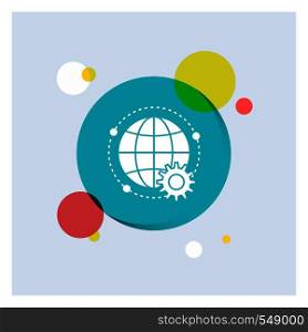 connected, online, world, globe, multiplayer White Glyph Icon colorful Circle Background. Vector EPS10 Abstract Template background