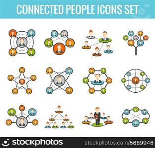 Connected people social network human hierarchy and communication concept flat icons set isolated vector illustration