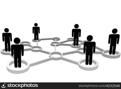 Connected Symbol People associate in 3D Social or Business Community Network Nodes.