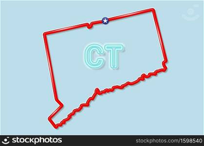 Connecticut US state bold outline map. Glossy red border with soft shadow. Two letter state abbreviation. Vector illustration.. Connecticut US state bold outline map. Vector illustration
