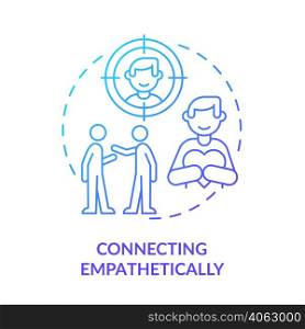 Connecting empathetically blue gradient concept icon. Understanding partner. Charismatic people characteristic abstract idea thin line illustration. Isolated outline drawing. Myriad Pro-Bold font used. Connecting empathetically blue gradient concept icon