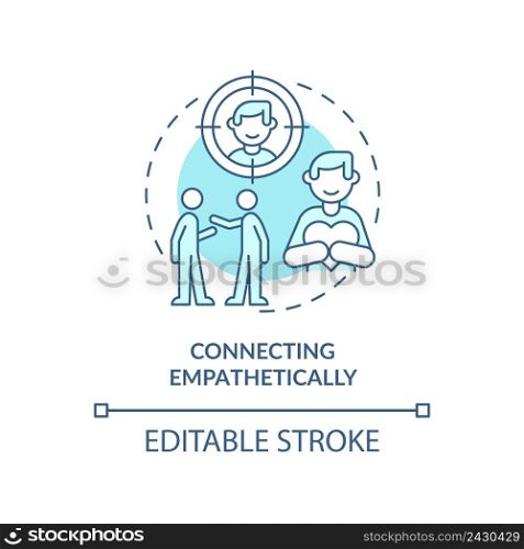 Connecting empathetically turquoise concept icon. Charismatic people characteristic abstract idea thin line illustration. Isolated outline drawing. Editable stroke. Arial, Myriad Pro-Bold fonts used. Connecting empathetically turquoise concept icon