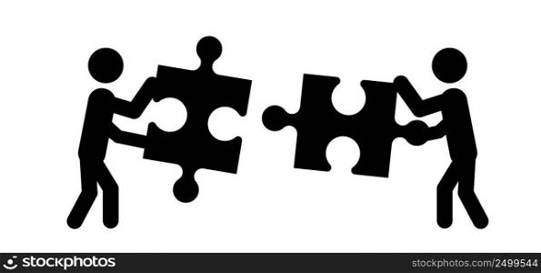 Connecting puzzle elements. Teamwork, jigsaw puzzle pieces connection line pattern. Puzzle pieces icon or pictogram. Business concept. Symbol of teamwork, cooperation, partnership.