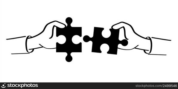 Connecting puzzle elements. Teamwork, jigsaw puzzle pieces connection line pattern. Puzzle pieces icon or pictogram. Business hand concept. Symbol of teamwork, cooperation, partnership.
