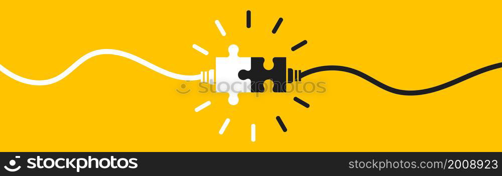 Connecting puzzle pieces on yellow background. Idea, solution, business, strategy concept. Vector illustration isolated.. Connecting puzzle pieces on yellow background. Idea, solution, business, strategy concept.