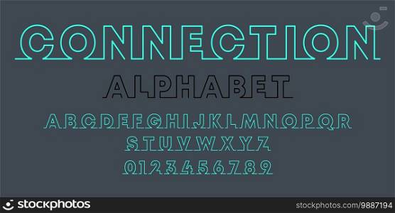 Connection alphabet template. Set of letters and numbers line design. Vector illustration.. Connection alphabet template. Set of letters and numbers line design. Vector illustration