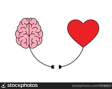 Connection between logic and emotion concept. Human brain and heart shape. Illustration design isolated on white background.