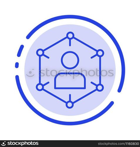 Connection, Communication, Network, People, Personal, Social, User Blue Dotted Line Line Icon