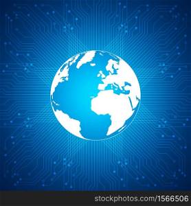 Connection concept, Abstract Technology Background, blue circuit with globe map